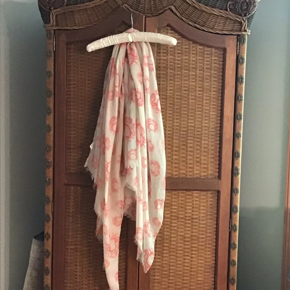 Lightweight Cream Scarf with Coral Crab Print